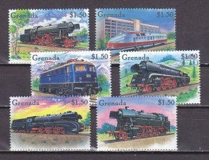 Grenada, Scott cat. 3039 a-f. History of Trains issue.