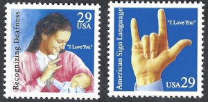 United States #2783-84 29¢ Deaf Communication (1993). Two singles. MNH