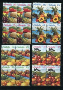 Australia 1015-1018 Fruits Blocks of 4 Stamps MNH 1987