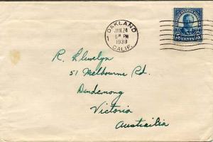 United States California Oakland 1938 machine  5c Roosevelt Bureau to Australia.