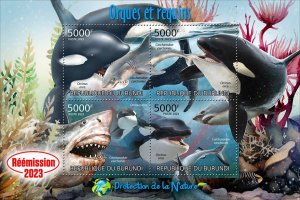 BURUNDI - 2023 - Orcas and Sharks - Perf 4v Sheet - Mint Never Hinged