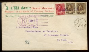 ?REXTON, N.B. Keyhole Registered h/s nice strike 1920 advertising cover Canada