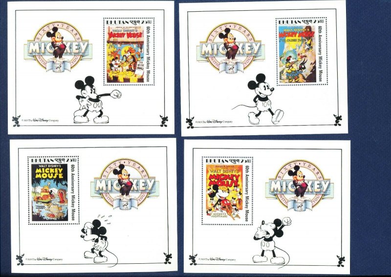 BHUTAN - # 689-712 - MNH set & 12 S/S - Mickey Mouse Movie Posters - 1989