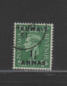 KUWAIT #95  1950  1 1/2a on 1 1/2p  KING GEORGE VI SURCHARGED   F-VF  USED  c