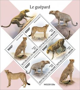 Niger - 2022 Cheetah on Stamps - 4 Stamp Sheet - NIG220128a