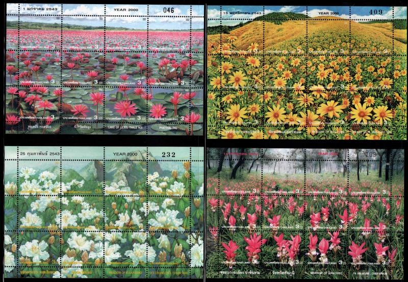 THAILAND Scott 1923-1926 MNH** Flower souvenir sheet set CV $32