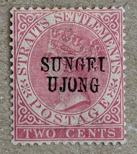 Sungei Ujong 1885 2c thin, narrow roman capitals.  Scott 23, CV $115.00. SG 39