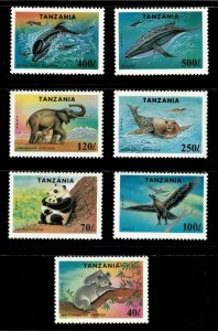 Tanzania 1995 - Protected Wild Animals - Set of 7v - Scott 1287-93 - MNH