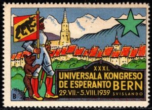 1939 Switzerland Poster Stamp 31st Annual Universal Congress Of Esperanto Bern