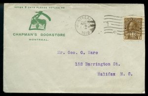 ?Chapman's Bookstore advertising Montreal, 1918 War Tax to Halifax Canada cover