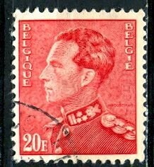 Belgium; 1951: Sc. # 308; Used Single Drk Red Stamp