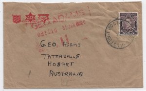 B.C.O.F. Aust Feldpost 453 to Hobart, Tasmania 1950 (rough opening) (M5854)