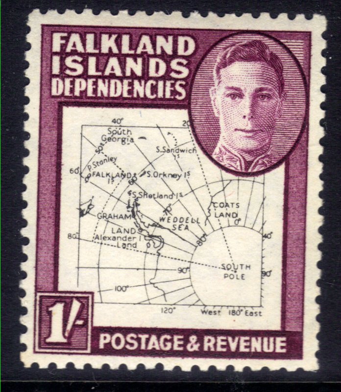 Falkland Islands Depd 1946 - 49 KGV1 1/-d Purple & Black Map Umm SG G16 ( G183 )