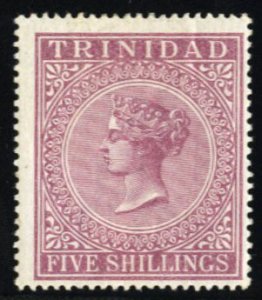 Trinidad #57 Cat$67.50, 1894 5sh claret, hinge remnant