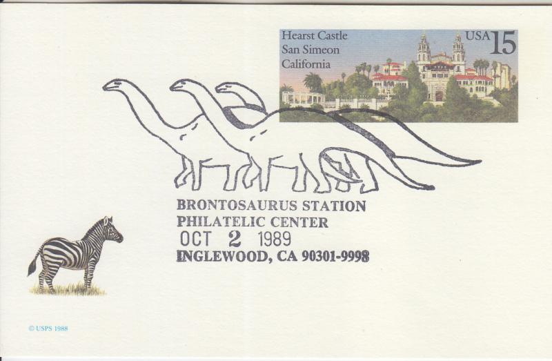 1989 Brontosaurus Inglewood CA Pictorial on Hearst Castle PC (Scott UX125)