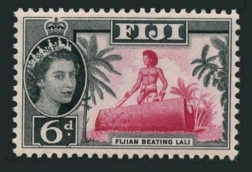 Fiji 168,hinged.Michel 146. Queen Elizabeth II,Fijian beating drum lali,1961.