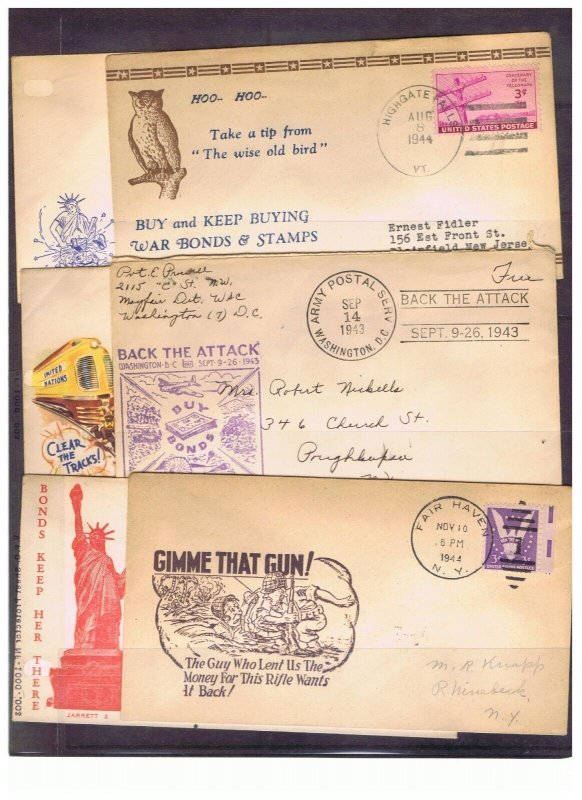 6  WWII patriotic covers postally used