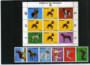 PARAGUAY 1984 Sc#2106-2107 FAUNA DOGS STRIP OF 6 STAMPS & SHEET MNH