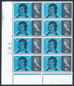 1966 Burns (Ord) - Perf Shift Variety - No Dot Cylinder Block of 8 - MNH