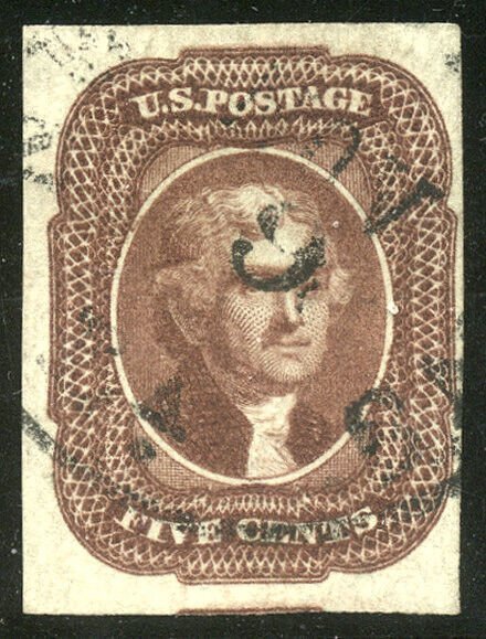 U.S. #12 Used VF/XF BEAUTY - 5c Red Brown, Imperf