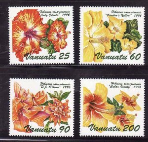 Vanuatu-Sc#689-92- id7-unused NH set-Flowers-Hibiscus-1996-