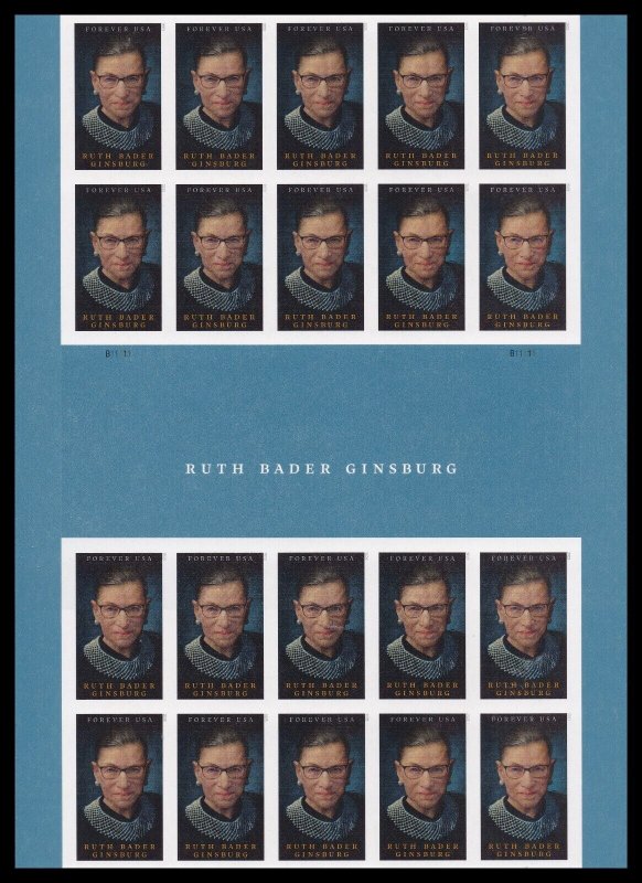 US 5821a Ruth Bader Ginsburg imperf NDC header gutter block 20 MNH 2023