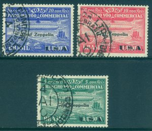 BRAZIL 1930 AIRMAIL Graf Zeppelin U.S.A. surcharged set Sc# 4CL8-4CL10 used VF 