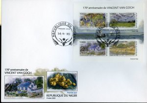 NIGER 2023 170th ANNIVERSARY OF VINCENT van GOGH PAINTINGS SHEET FIRST DAY COVER