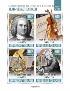 TOGO - 2020 - Johann Sebastian Bach - Perf 4v Sheet  - Mint Never Hinged