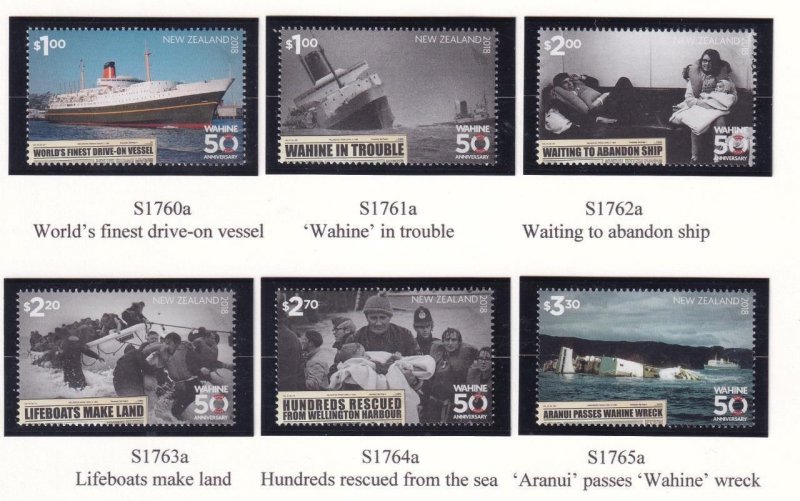 NEW ZEALAND 2018 WAHINE 50th ANNIVERSARY SET AND S/SHEET MNH POST OFFICE FRESH