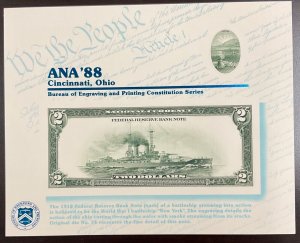 BEP B116 Souvenir Card $2.00 Federal Reserve Bank Note - Famous Battleship