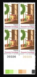 #1843 Season's Greetings 15 cent plate block  MNH