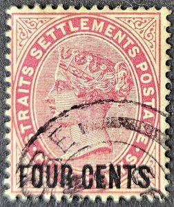 Malaysia Straits Settlements 1899 SG109 4 cents surcharge used