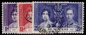 ST. VINCENT GVI SG146-148, 1937 CORONATION set, FINE USED. CDS