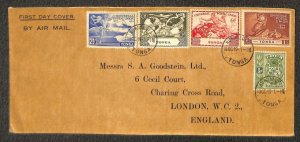 TONGA 87-90 UPU STAMP SET & 39 FIRST DAY COVER TO LONDON ENGLAND 1949