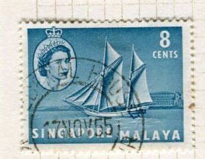 SINGAPORE; 1950s early pictorial QEII issue fine used 8c. value