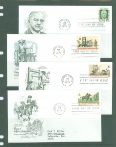 US 1400/1476-78 1973 4 addressed FDCs with artmaster cachets; Amadeo P. Giannini, American Revolution series