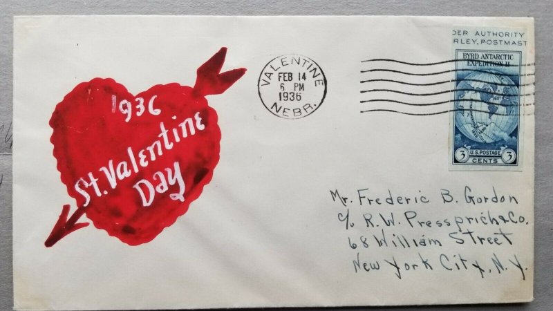 VALENTINE Sc# 735a on Hand Painted Cover from Valentine Nebraska to New York, NY