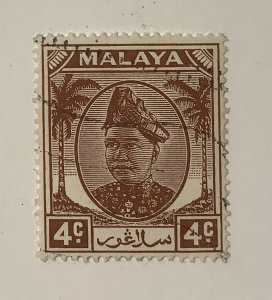 Malaya Selangor  1949  Scott 83 used - 4c, Sultan