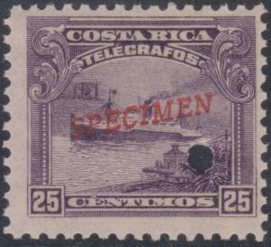 COSTA RICA 1910 TELEGRAPH Yvert TT15 PERF PROOF + SPECIMEN MNH VF & SCARCE 