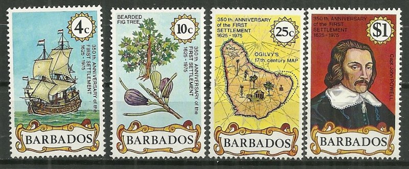 1975 Barbados 428-31 First Settlement 350th Ann. C/S MNH