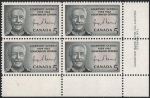 SC#474 5¢ Governor-General George P. Vanier Plate Block LR #1 (1967) MNH