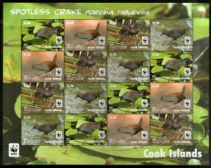 Cook Islands 2014 WWF Spotless Crake Birds Wildlife Animal Sc 1520-23 Sheetlet M