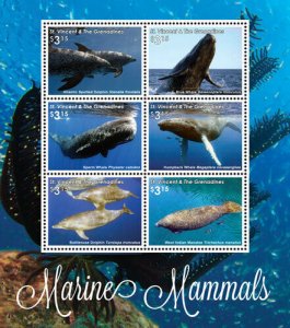 St. Vincent 2016 - Marine Mammals, Whales, Dolphins - Sheet of 6 Stamps - MNH