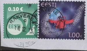 Estonia 696 & 745 (used on piece) posthorn & Christmas (2012/13)