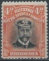 Rhodesia 125 (mh, dg) 4p George V, org red & black (1913)