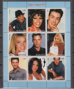 Buriatia, 1999 Russian Local. Popular Singers sheet of 9. ^