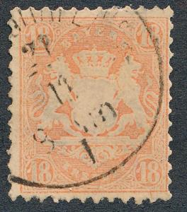 GERMAN STATES-BAVARIA 30, USED 4 MARGIN, 18 KR. DULL BRICK RED