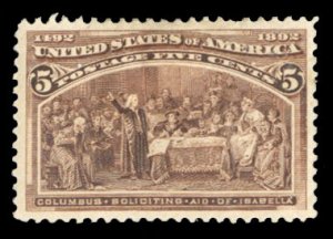 United States, 1893 Columbian Issue #234 Cat$55, 1893 5c chocolate, hinge rem...