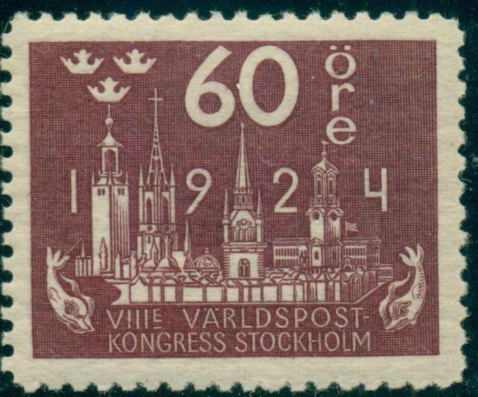 SWEDEN #207 (206) 60 ore UPU, og, LH, XF, Scott $45.00